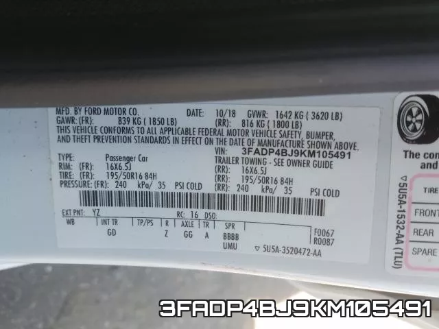 3FADP4BJ9KM105491 фото 2