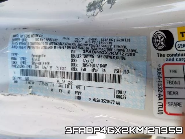 3FADP4GX2KM127359 фото 2