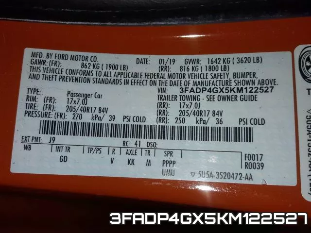 3FADP4GX5KM122527 фото 2