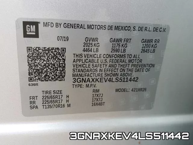 3GNAXKEV4LS511442 фото 2