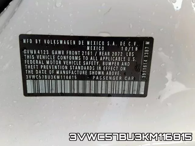 3VWC57BU3KM116815 фото 2