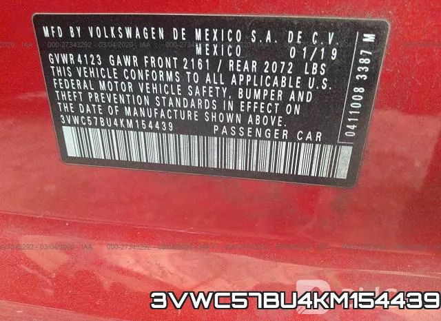3VWC57BU4KM154439 фото 10