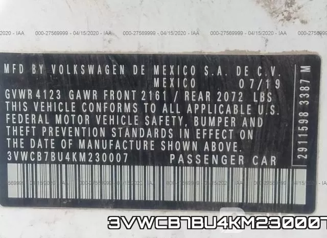 3VWCB7BU4KM230007 фото 10