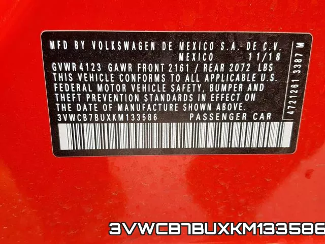 3VWCB7BUXKM133586 фото 2