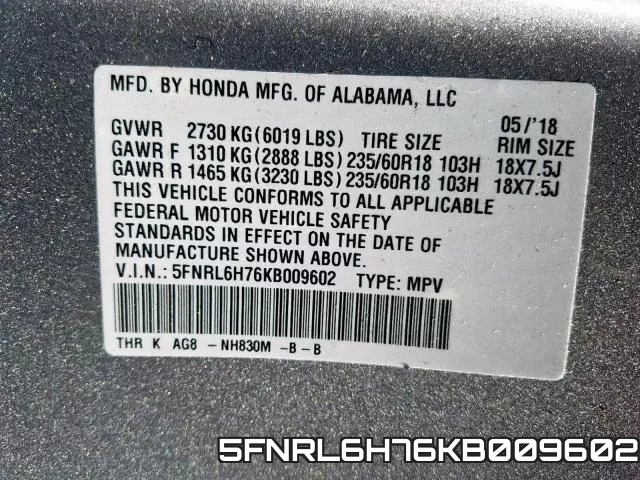 5FNRL6H76KB009602 фото 2