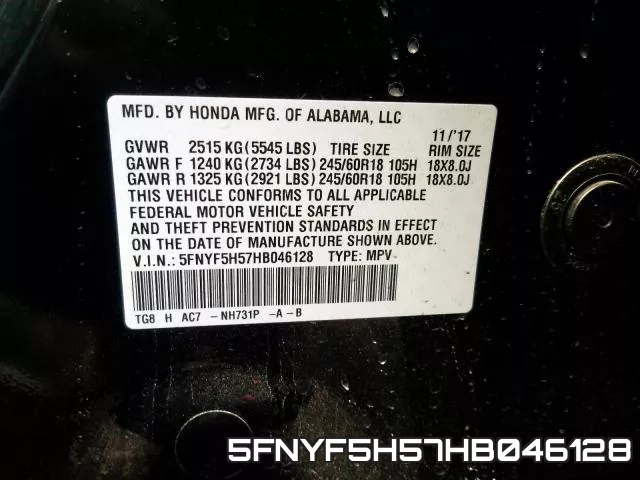 5FNYF5H57HB046128 фото 2