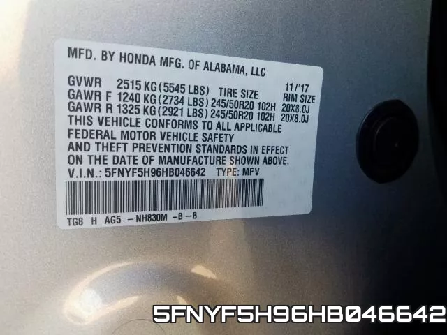 5FNYF5H96HB046642 фото 2