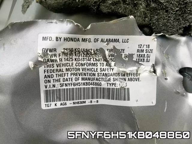 5FNYF6H51KB048860 фото 2