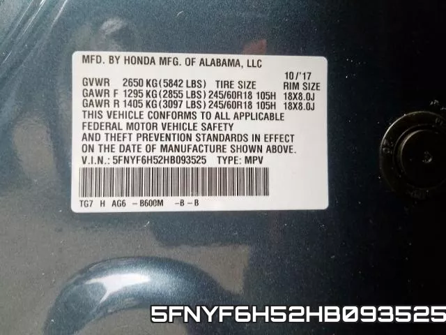 5FNYF6H52HB093525 фото 2