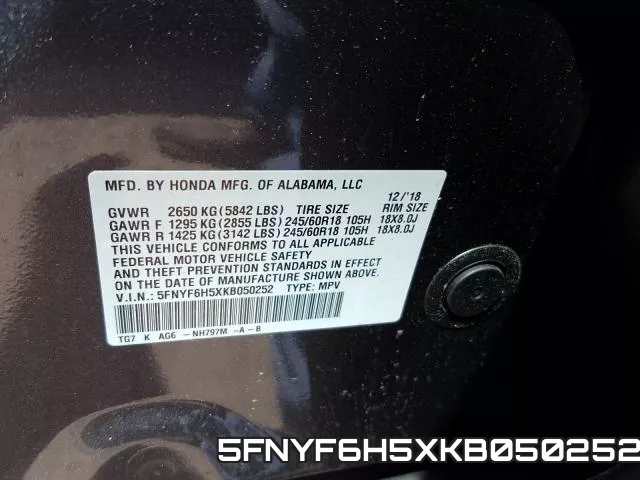 5FNYF6H5XKB050252 фото 2