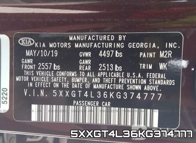 5XXGT4L36KG374777 фото 10
