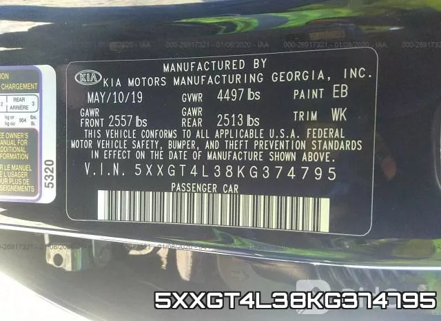 5XXGT4L38KG374795 фото 10