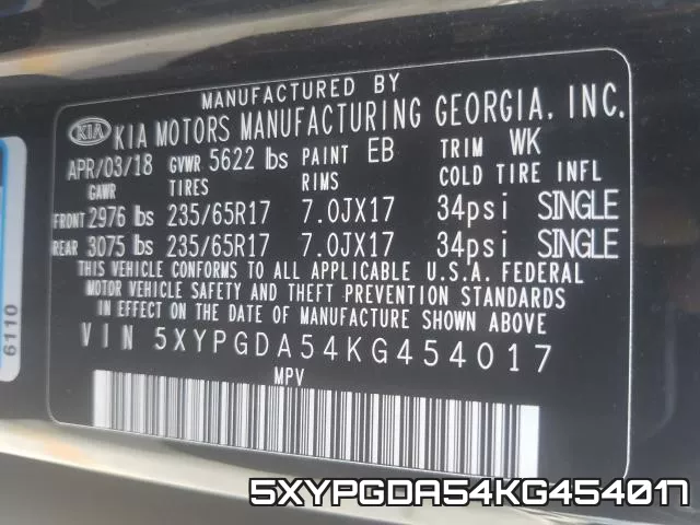 5XYPGDA54KG454017 фото 2