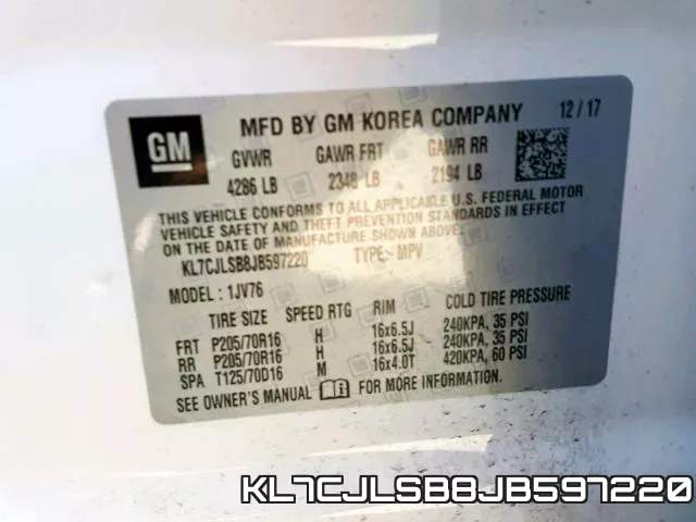 KL7CJLSB8JB597220 фото 2
