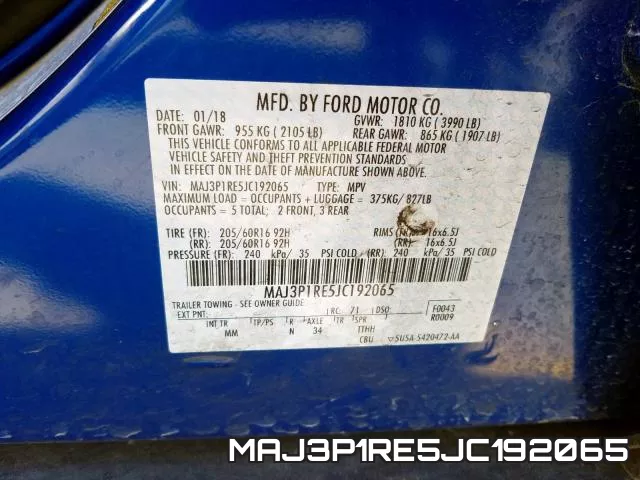 MAJ3P1RE5JC192065 фото 2