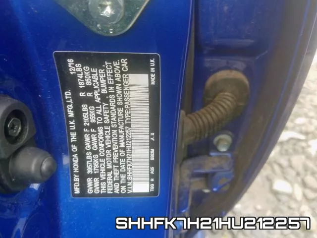 SHHFK7H21HU212257 фото 2