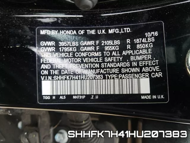 SHHFK7H41HU207383 фото 2