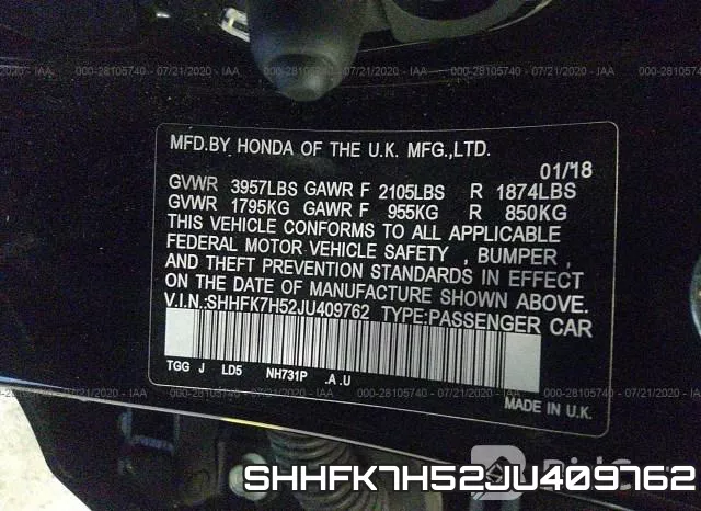 SHHFK7H52JU409762 фото 10