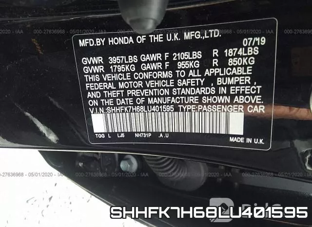 SHHFK7H68LU401595 фото 10