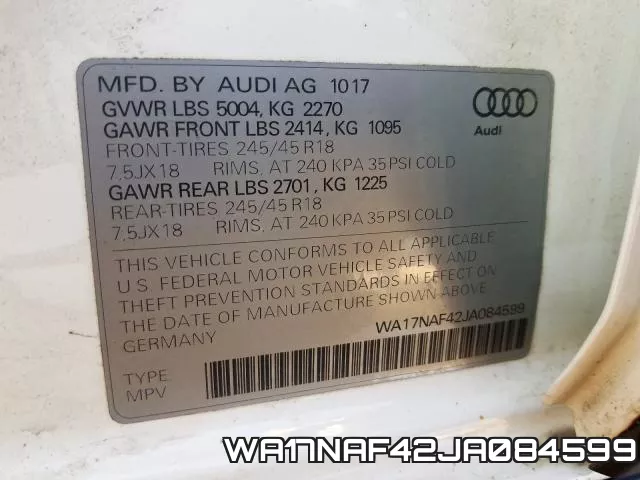 WA17NAF42JA084599 фото 2