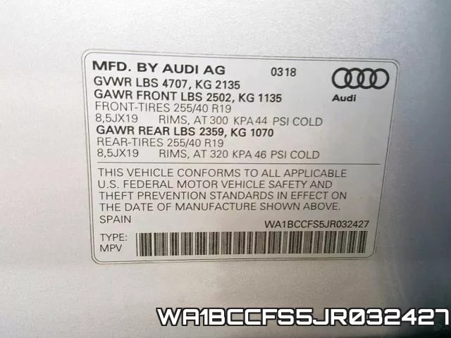 WA1BCCFS5JR032427 фото 2