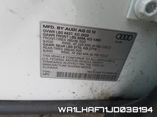 WA1LHAF71JD038194 фото 2