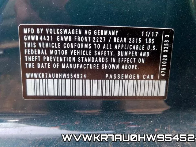 WVWKR7AU0HW954524 фото 2