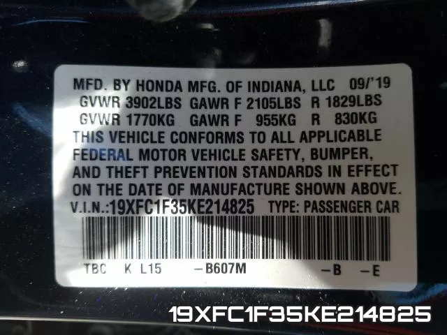 19XFC1F35KE214825 фото 2