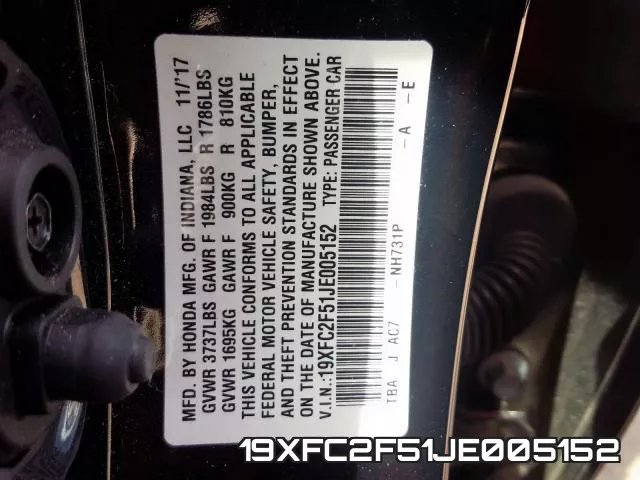 19XFC2F51JE005152 фото 2