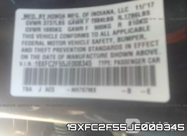 19XFC2F55JE008345 фото 10
