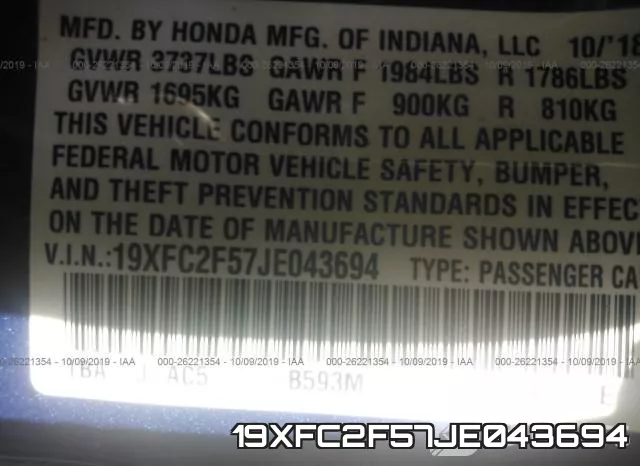 19XFC2F57JE043694 фото 10