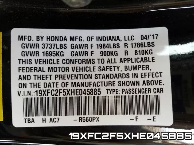 19XFC2F5XHE045885 фото 2