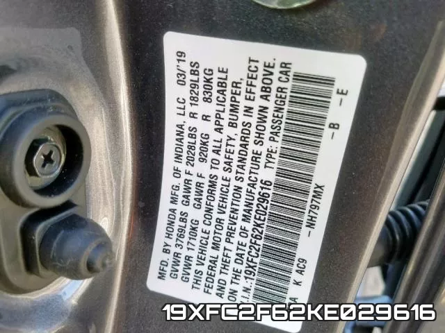 19XFC2F62KE029616 фото 2