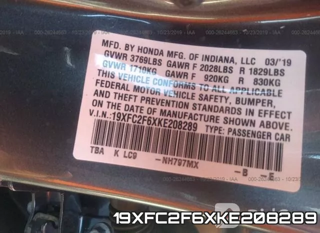 19XFC2F6XKE208289 фото 10