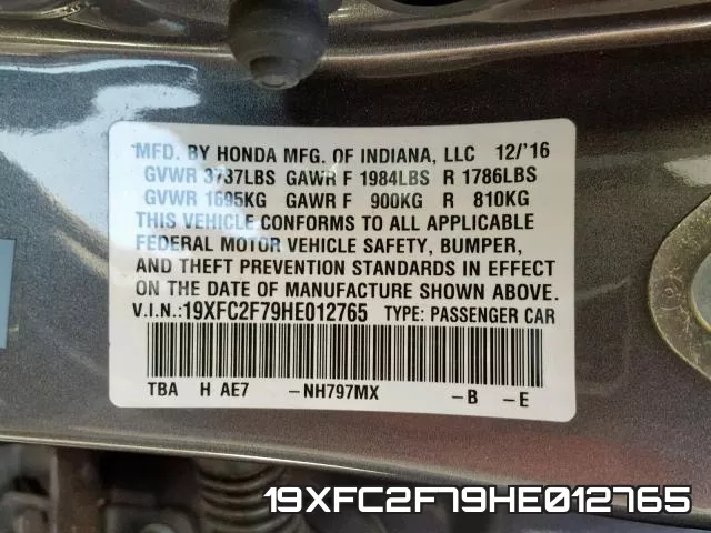 19XFC2F79HE012765 фото 2
