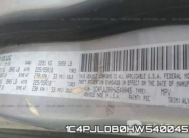 1C4PJLDB0HW540045 фото 10