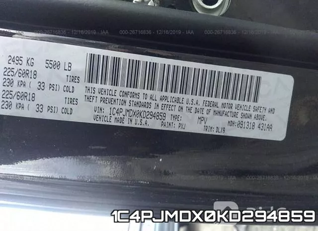 1C4PJMDX0KD294859 фото 10