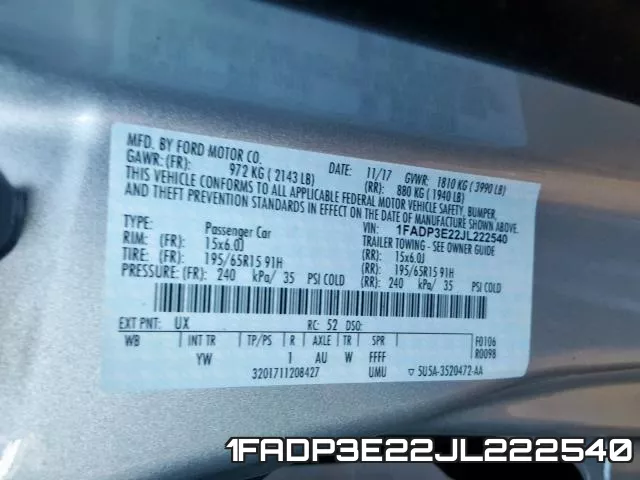 1FADP3E22JL222540 фото 2