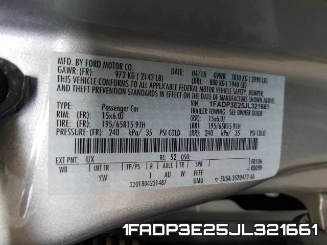 1FADP3E25JL321661 фото 2