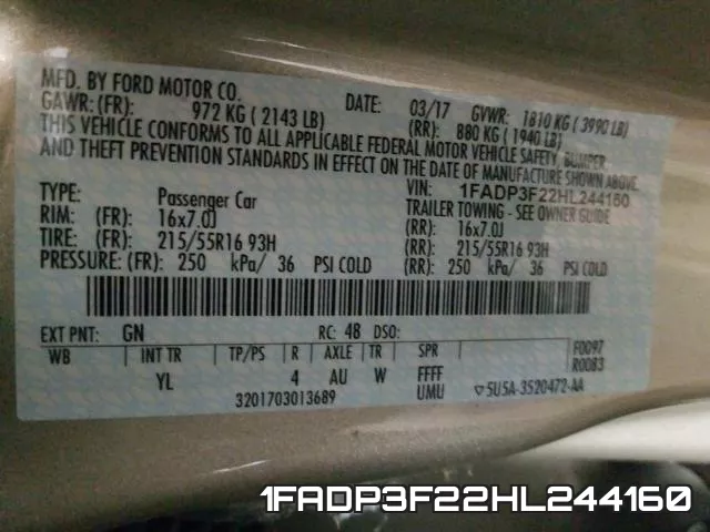 1FADP3F22HL244160 фото 2