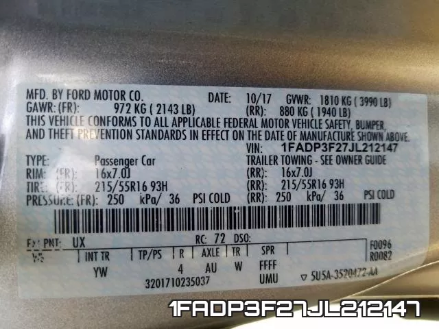 1FADP3F27JL212147 фото 2