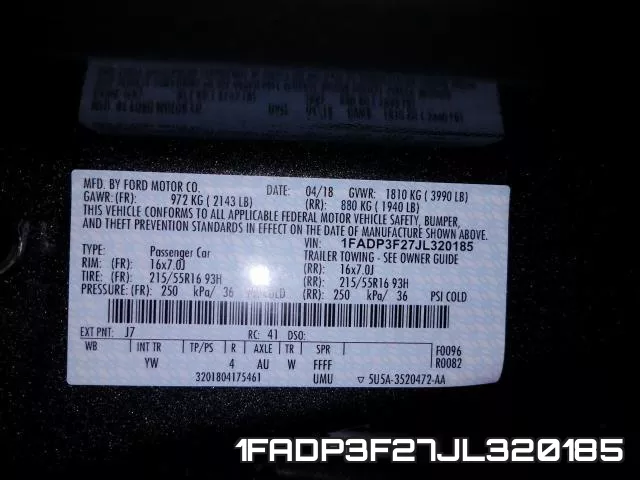 1FADP3F27JL320185 фото 2