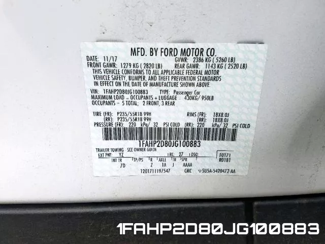 1FAHP2D80JG100883 фото 2
