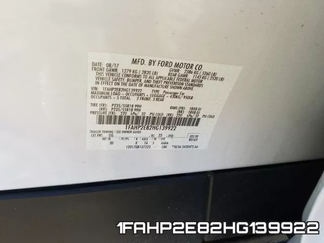 1FAHP2E82HG139922 фото 2