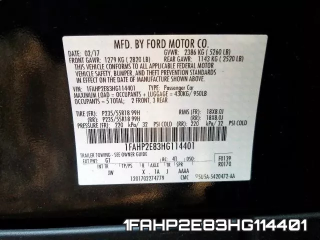 1FAHP2E83HG114401 фото 2