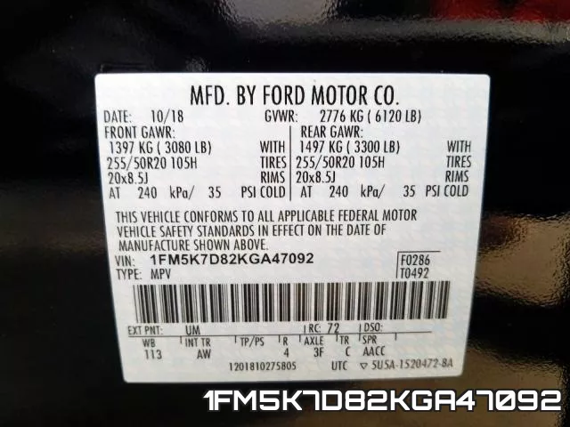 1FM5K7D82KGA47092 фото 2