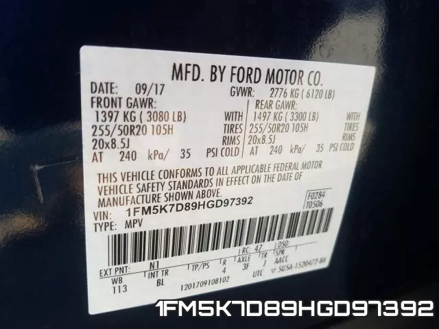 1FM5K7D89HGD97392 фото 2