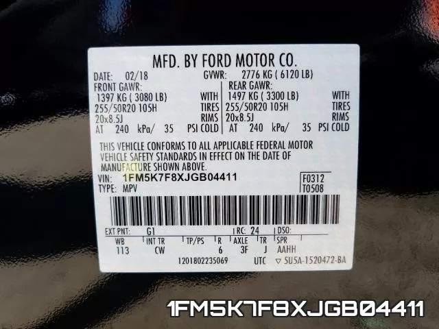 1FM5K7F8XJGB04411 фото 2