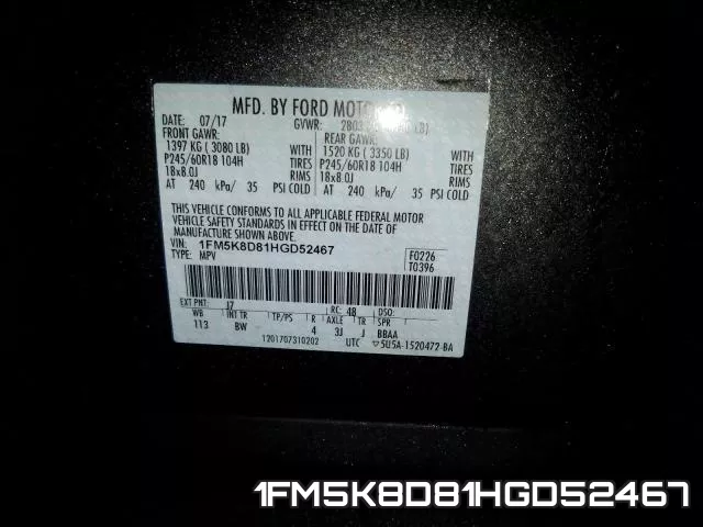 1FM5K8D81HGD52467 фото 2