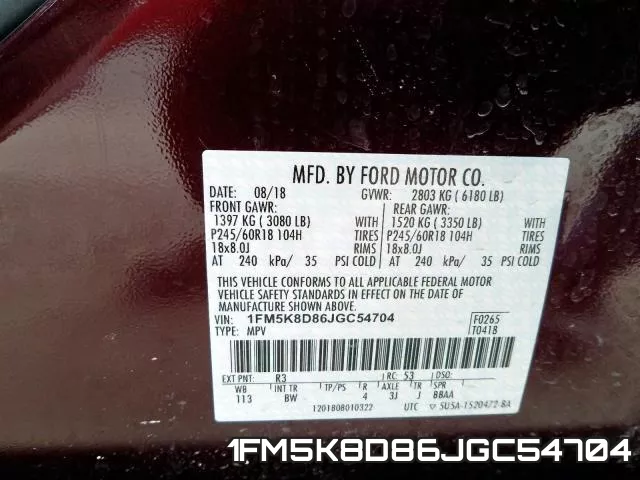 1FM5K8D86JGC54704 фото 2